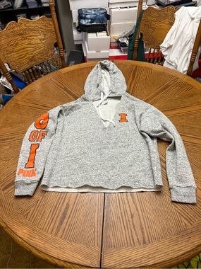 PINK Victoria's Illinois Secret Gray Hoodie Sweater with Orange Lettering